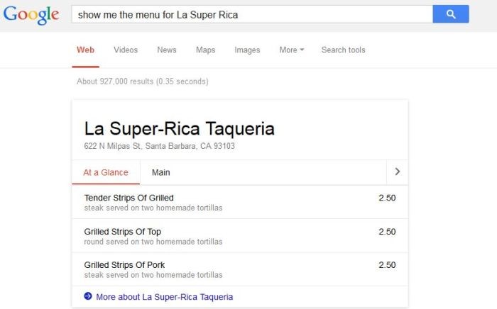 google menu la super rica