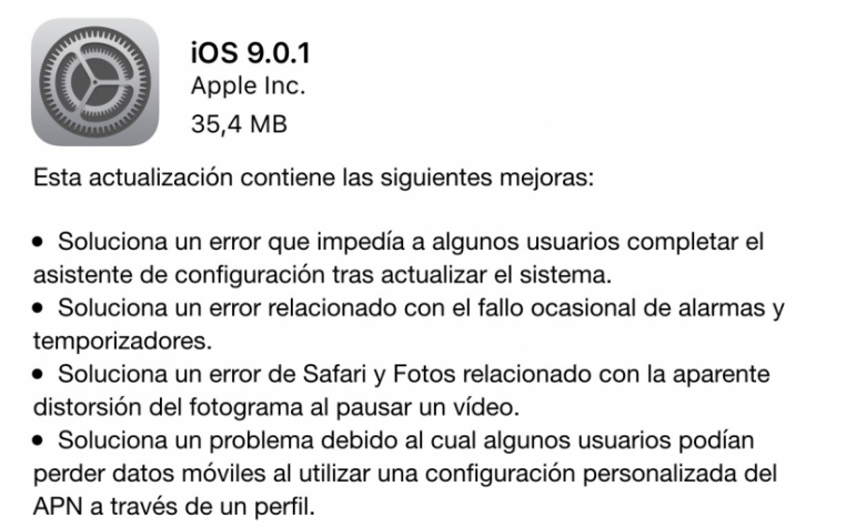 Actualizacion iOS 9.0.1