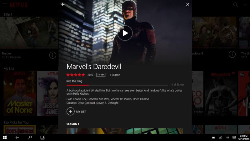 Netflix pantalla aplicacion windows 10