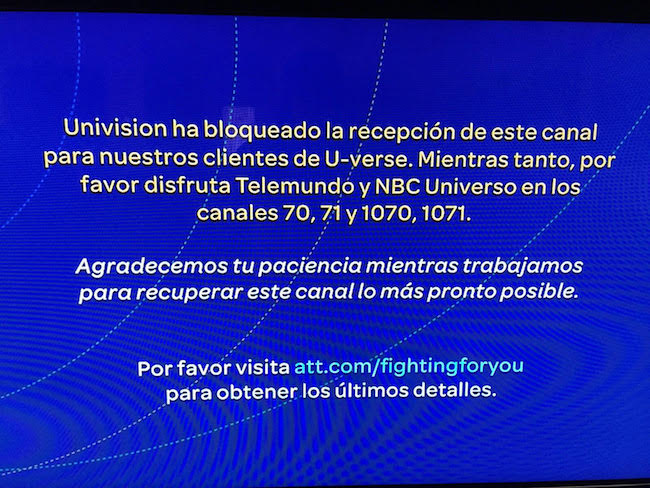 U-verse pierde los canales de Univision