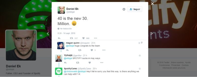 Daniel Ek tuit 40 millones
